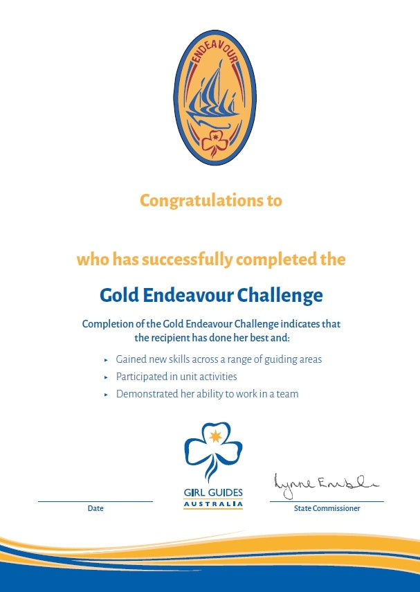 Gold Endeavour Certificate