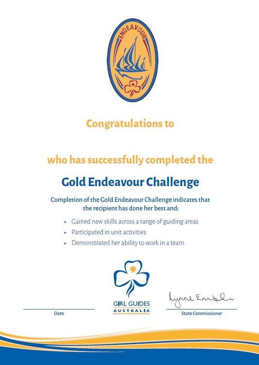 Gold Endeavour Certificate