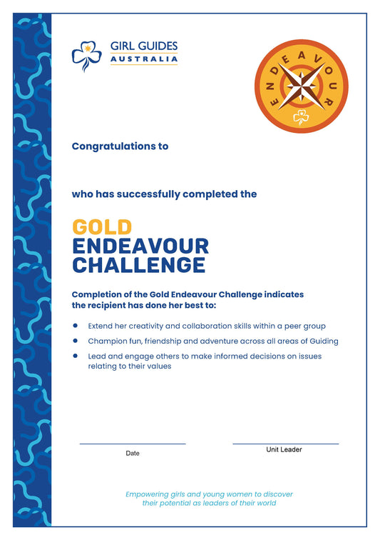 Gold Endeavour Certificate
