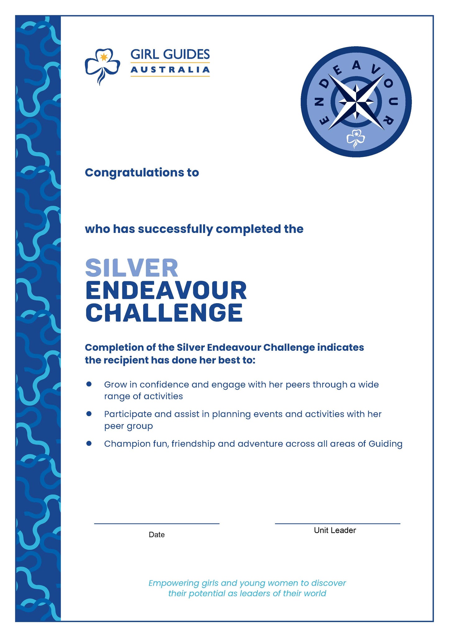 Silver Endeavour Certificate